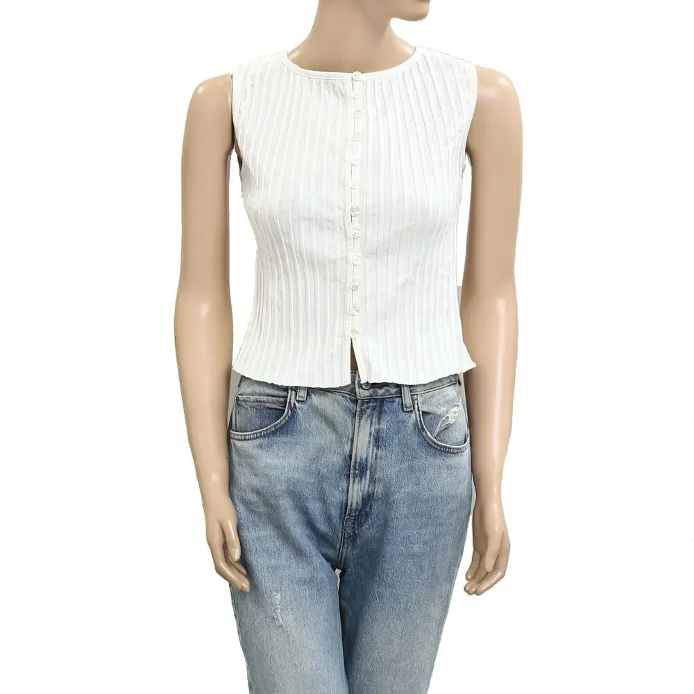 Free People Tilly Vest Blouse Top Knit Ribbed Buttondown Scoop-Neck L 286207 - Picture 6 of 9